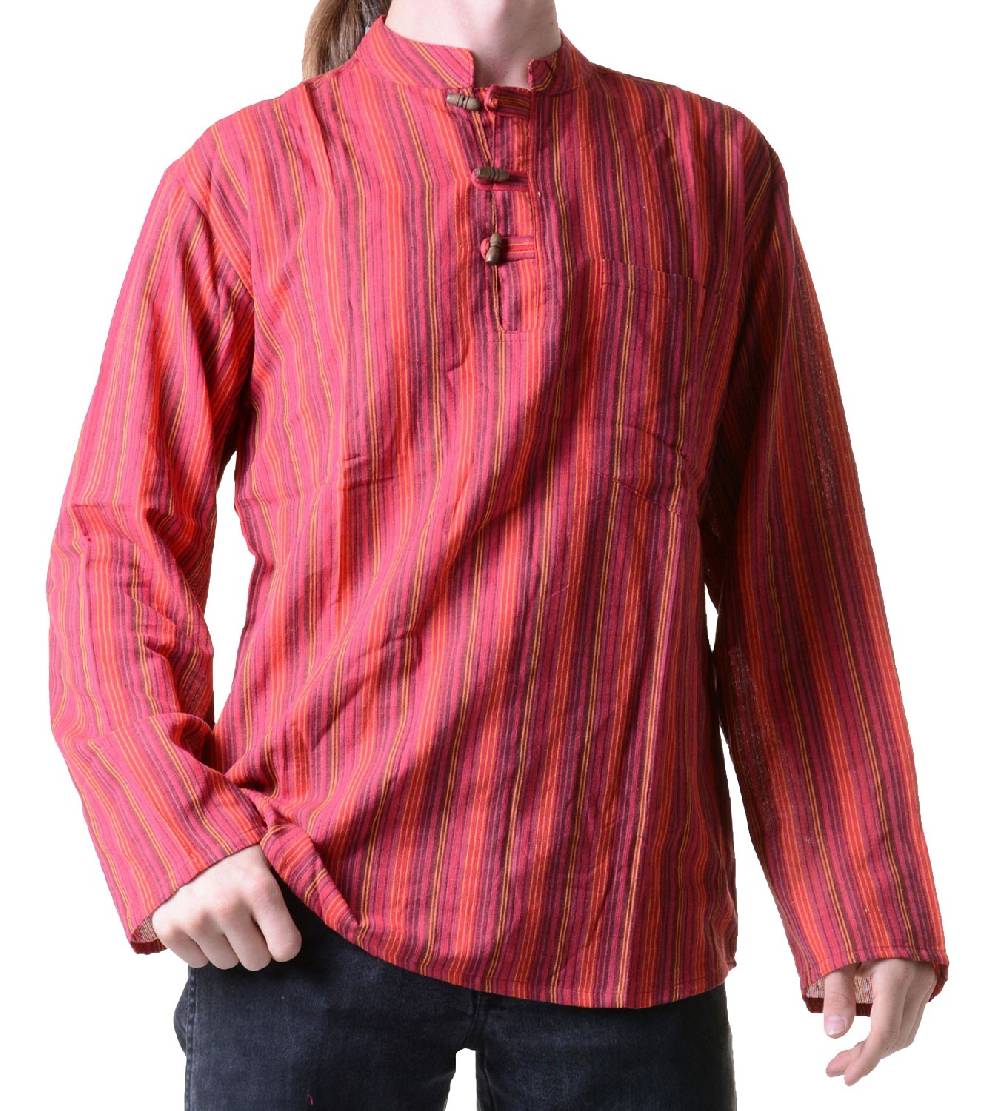 Kunst Und Magie Herren Fischerhemd Kurtha Gestreift Überzieher Hemd Poncho Mittelalter Nepal Tiefpreis