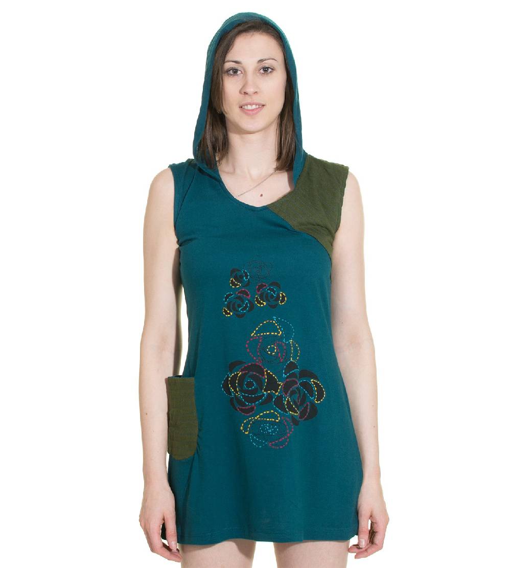 Kunst Und Magie Minikleid Longshirt Tunika Hippie Sommerkleid mit Zipfelkapuze Kostenlose Rückgabe