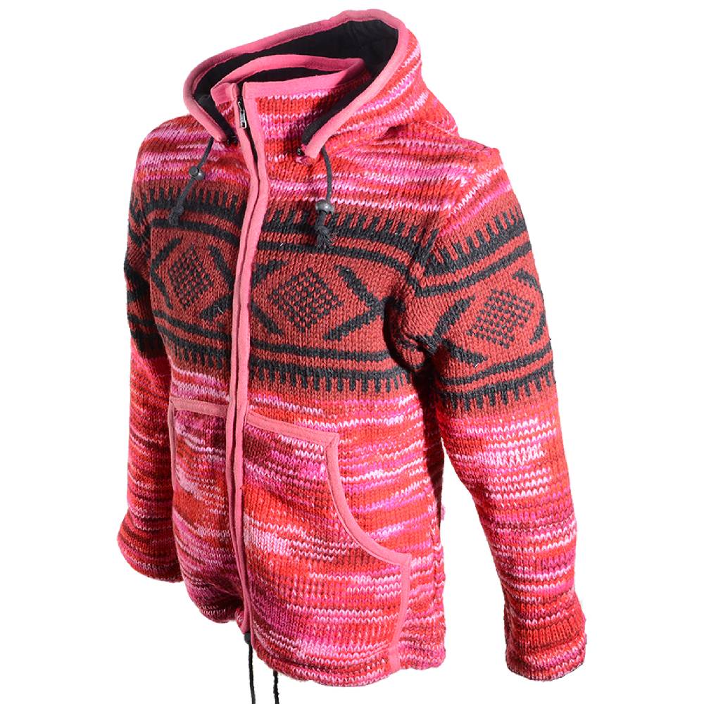 Kunst Und Magie Hippie Goa Nepal Strickjacke Poncho Woll-Pullover in Pink mit abnehmbarer Zipfelkapuze Letzte 3 Tage