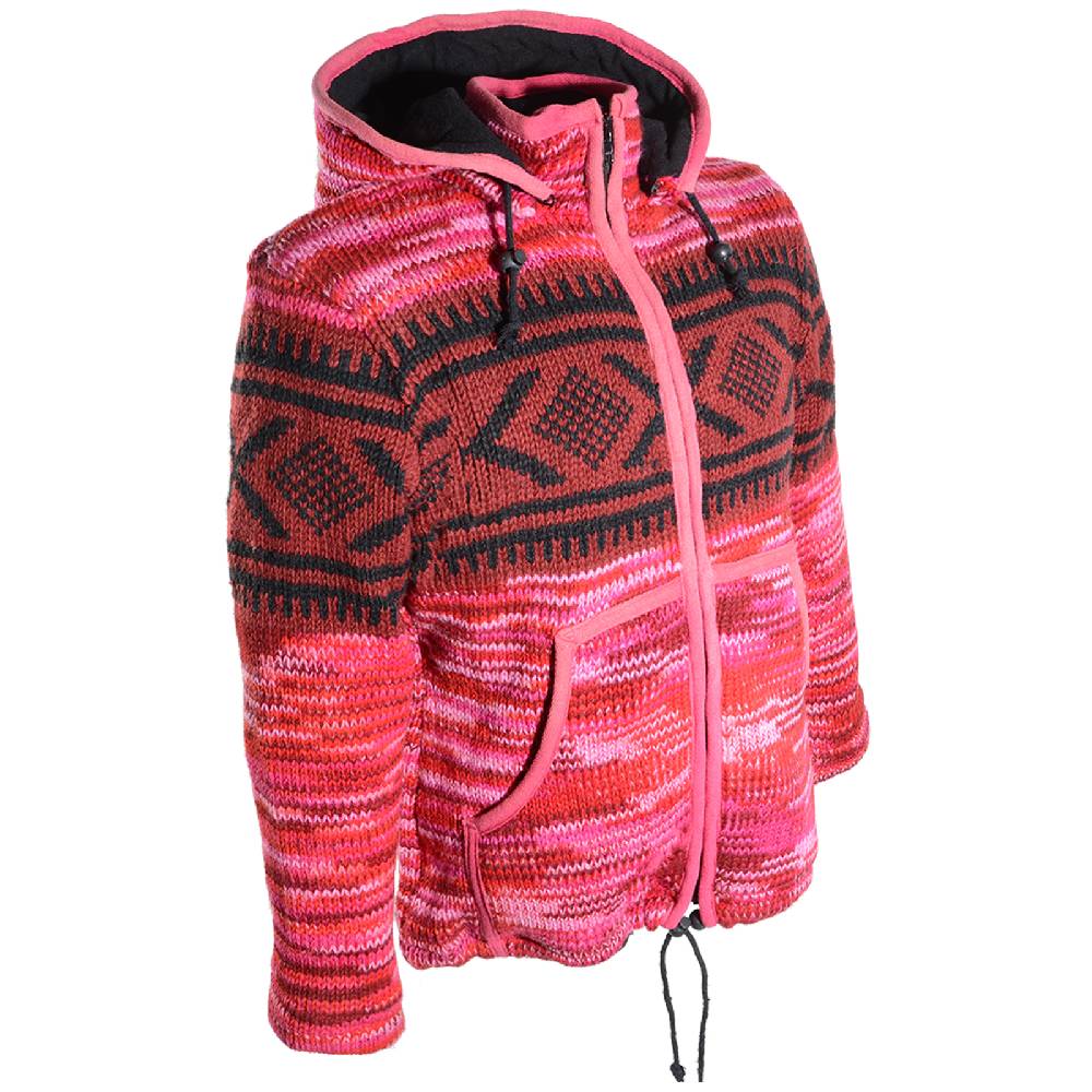 Kunst Und Magie Hippie Goa Nepal Strickjacke Poncho Woll-Pullover in Pink mit abnehmbarer Zipfelkapuze Letzte 3 Tage