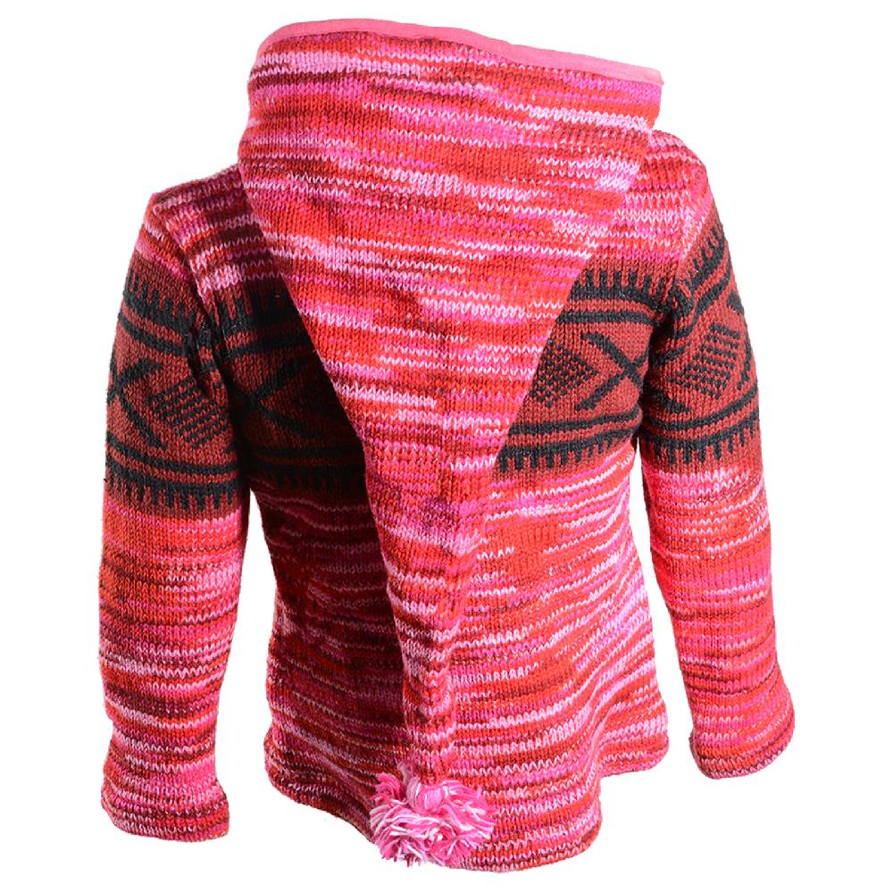 Kunst Und Magie Hippie Goa Nepal Strickjacke Poncho Woll-Pullover in Pink mit abnehmbarer Zipfelkapuze Letzte 3 Tage