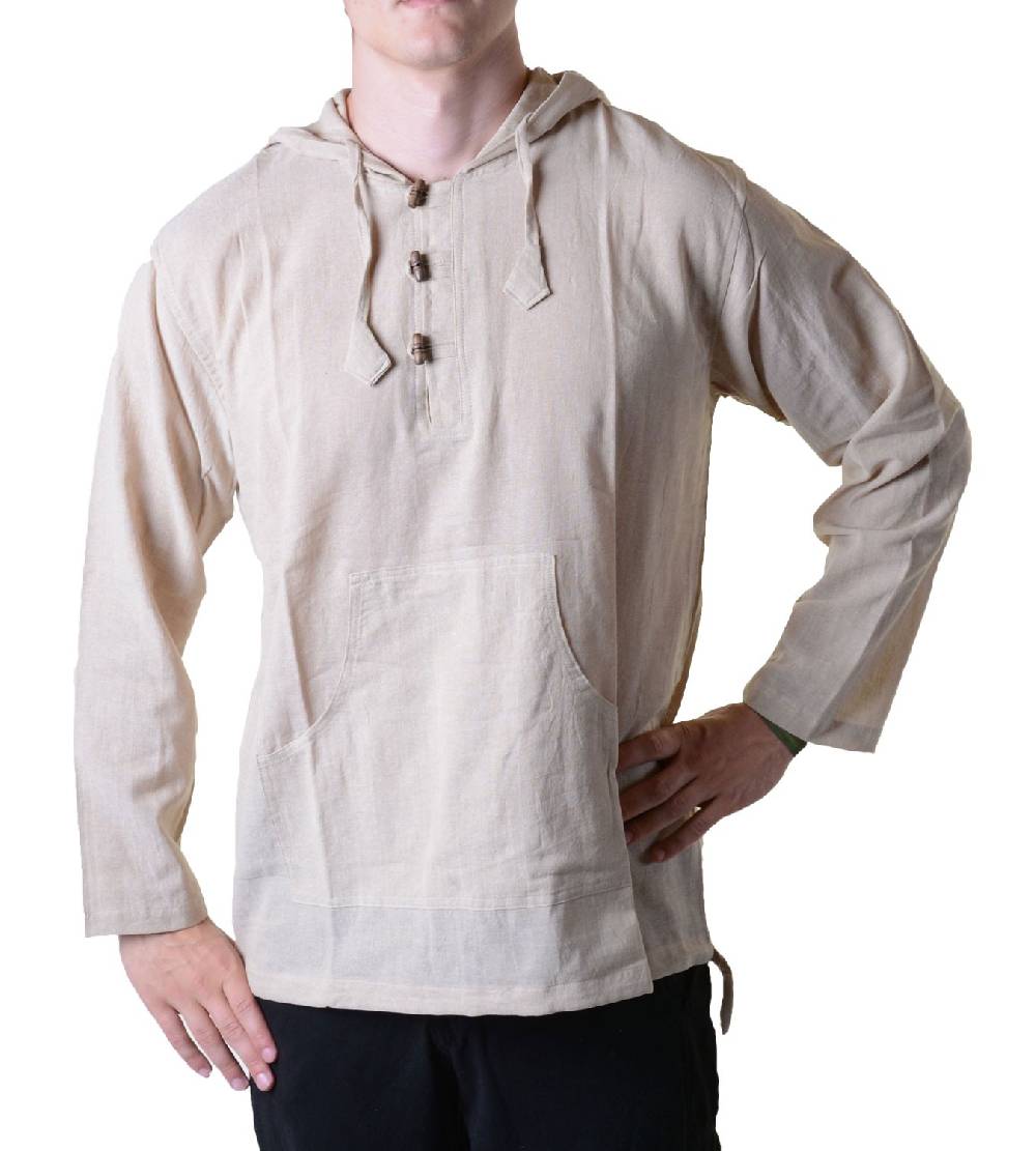 Kunst Und Magie Nepal Fischerhemd Kurtha Einfarbig Hemd Poncho Mittelalter mit Zipfelkapuze JETZT KAUFEN