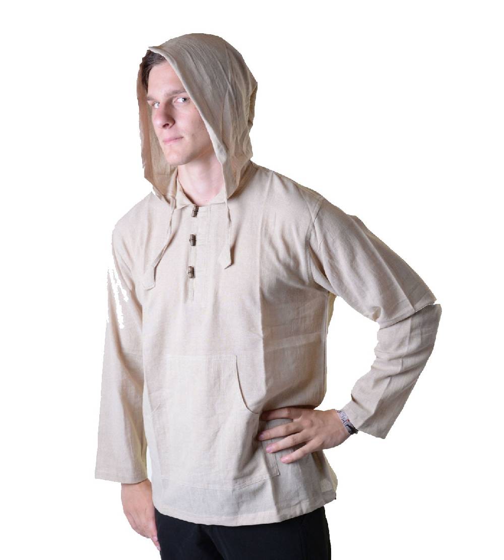 Kunst Und Magie Nepal Fischerhemd Kurtha Einfarbig Hemd Poncho Mittelalter mit Zipfelkapuze JETZT KAUFEN