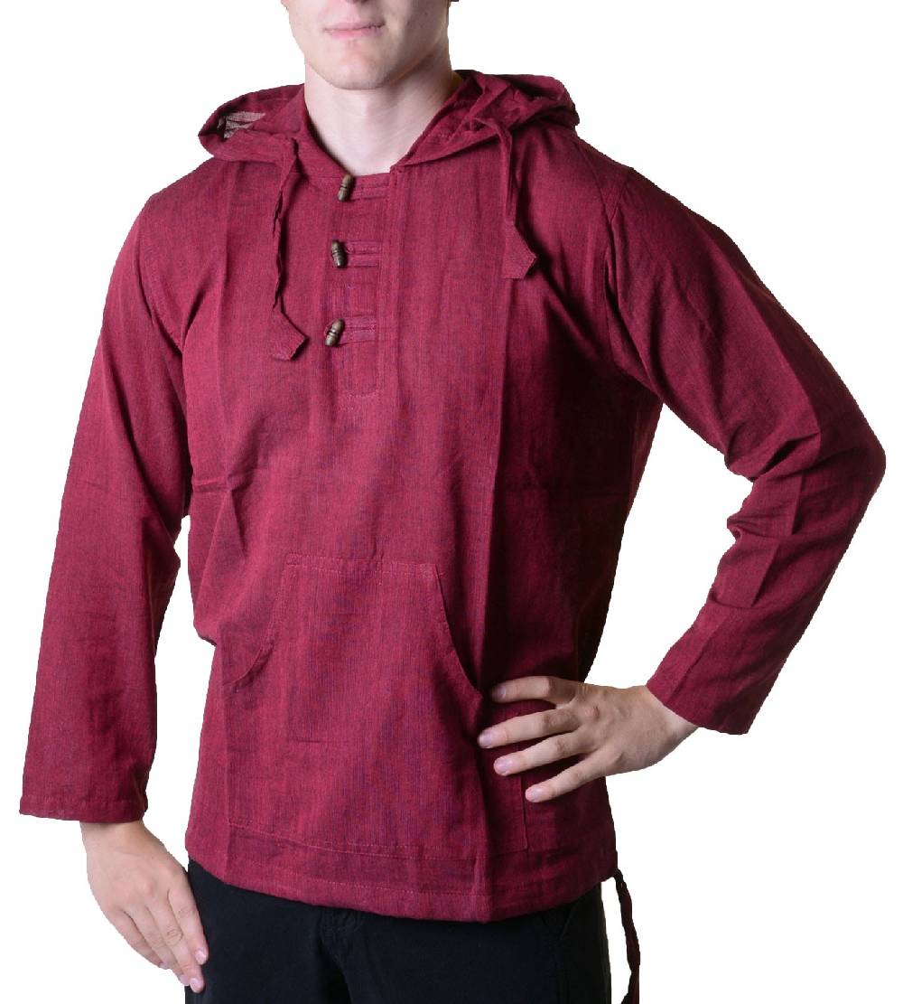 Kunst Und Magie Nepal Fischerhemd Kurtha Einfarbig Hemd Poncho Mittelalter mit Zipfelkapuze JETZT KAUFEN