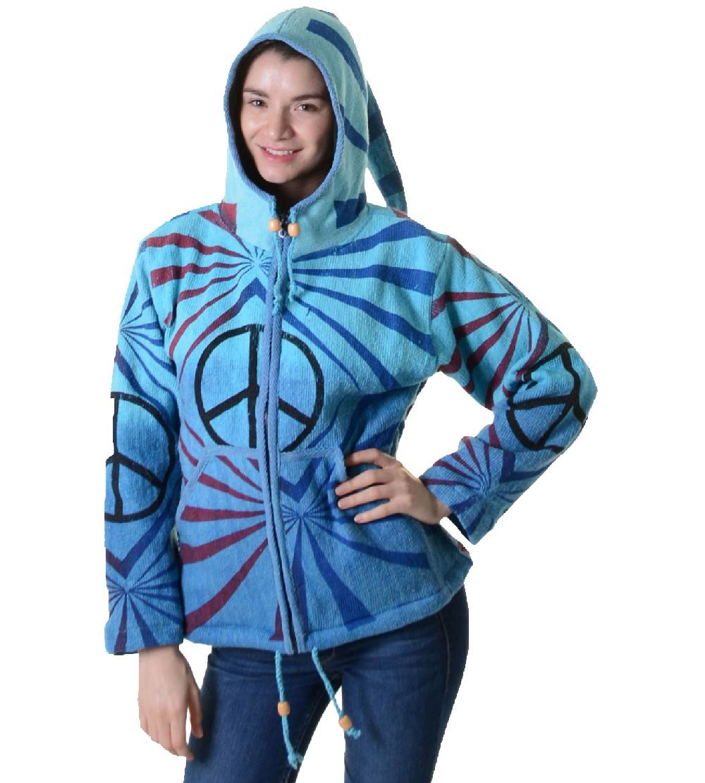 Kunst Und Magie Damen Goa Om Batik Strickjacke Jacke Zipfelkapuze Hippie Peace mehrfarbig Letzter Tag
