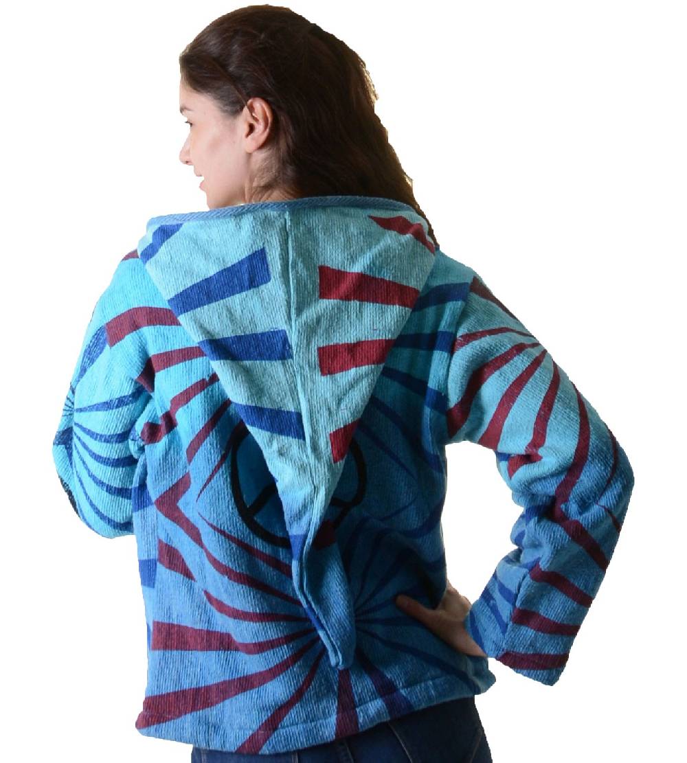 Kunst Und Magie Damen Goa Om Batik Strickjacke Jacke Zipfelkapuze Hippie Peace mehrfarbig Letzter Tag