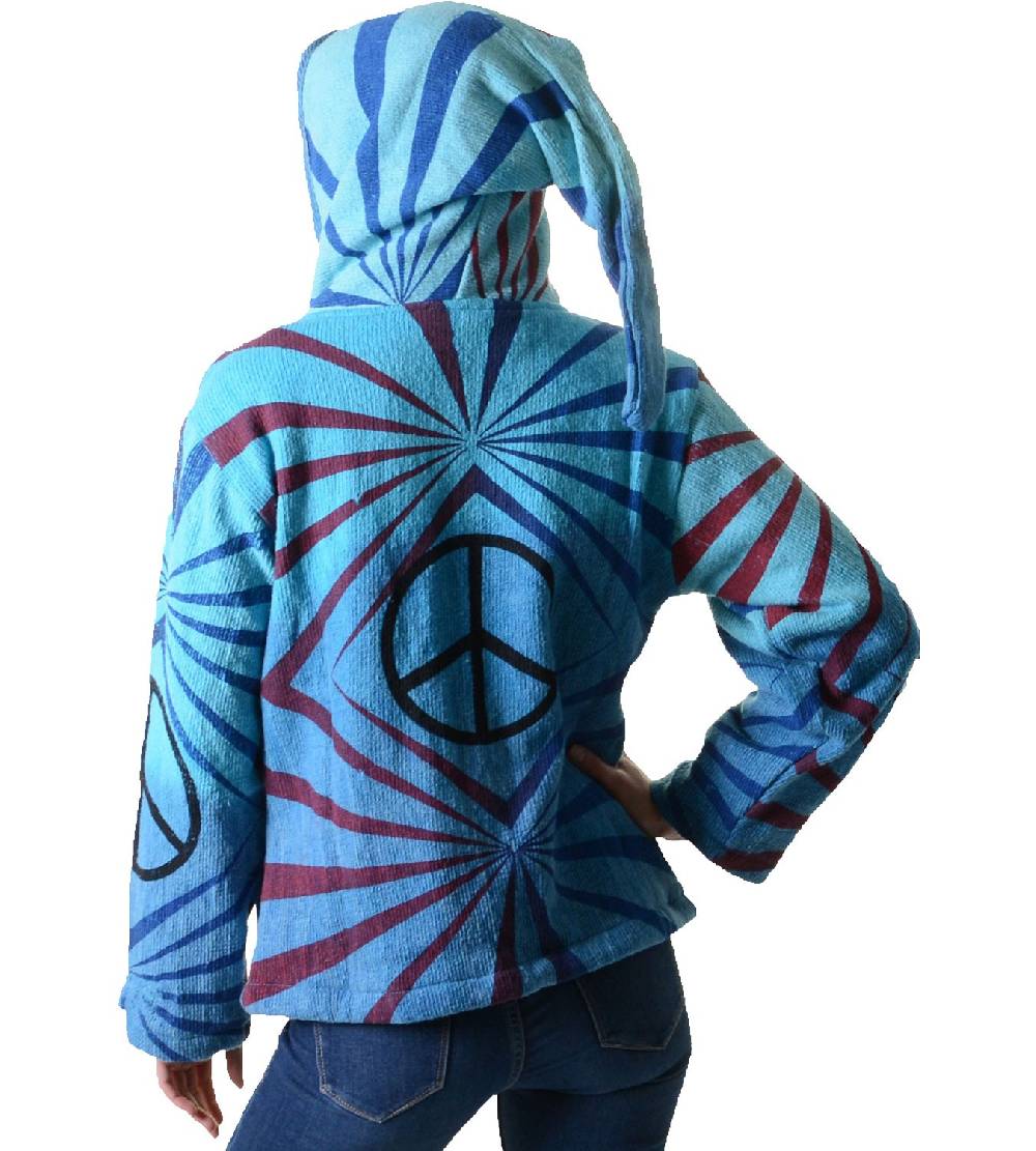Kunst Und Magie Damen Goa Om Batik Strickjacke Jacke Zipfelkapuze Hippie Peace mehrfarbig Letzter Tag