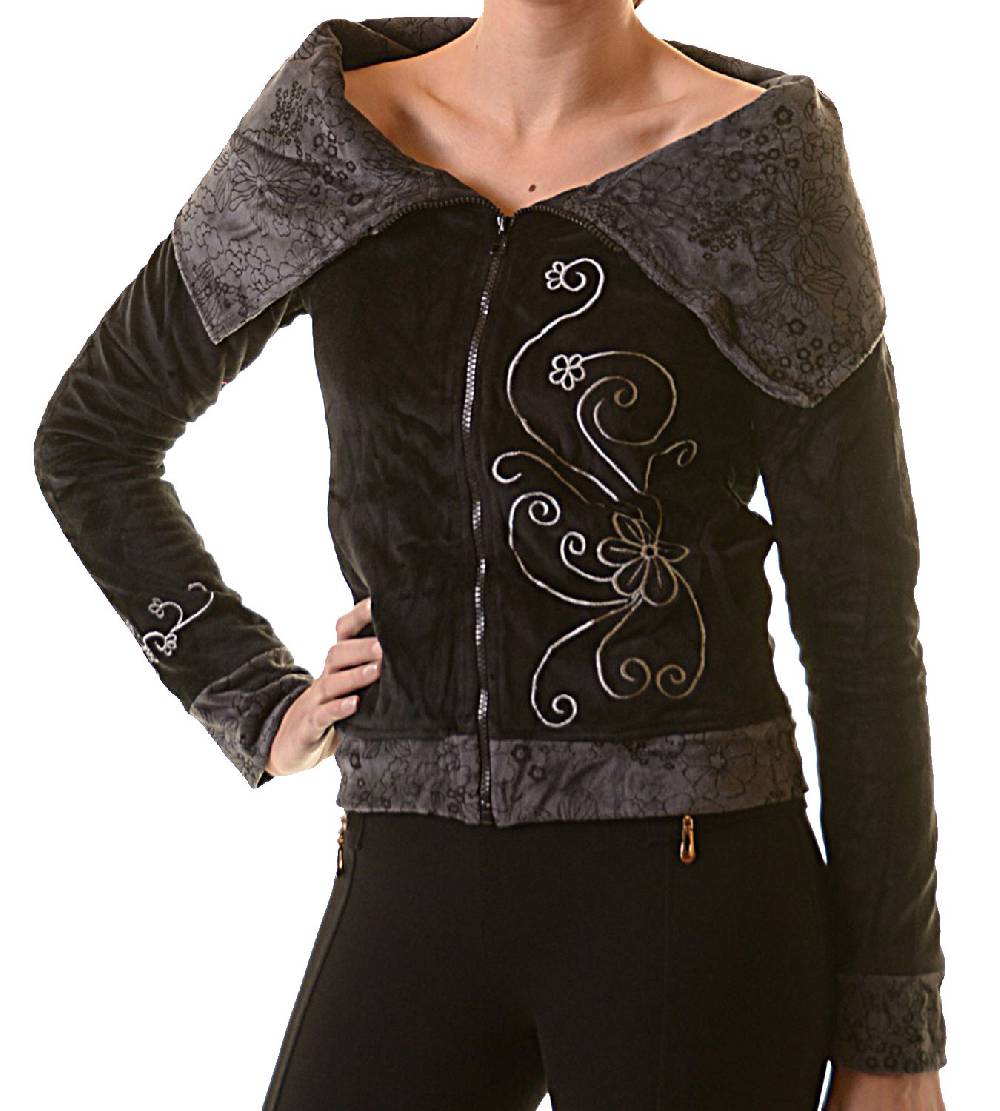 Kunst Und Magie Boho Ethno Jacke mit Rollkragen aus Samt Zeitbegrenzte Promotion