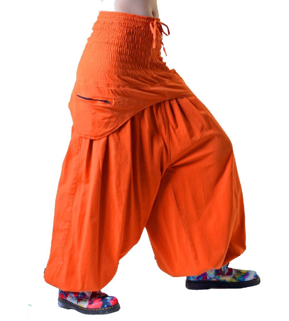 Kunst Und Magie Damen Hose Haremshose praktische Schürzentaschen Unifarben Vintage Boho Ibiza Im Verkauf