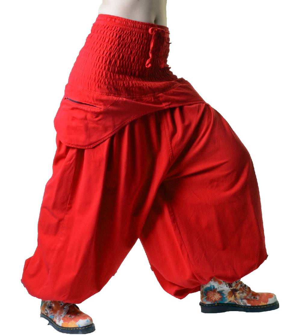 Kunst Und Magie Damen Hose Haremshose praktische Schürzentaschen Unifarben Vintage Boho Ibiza Im Verkauf
