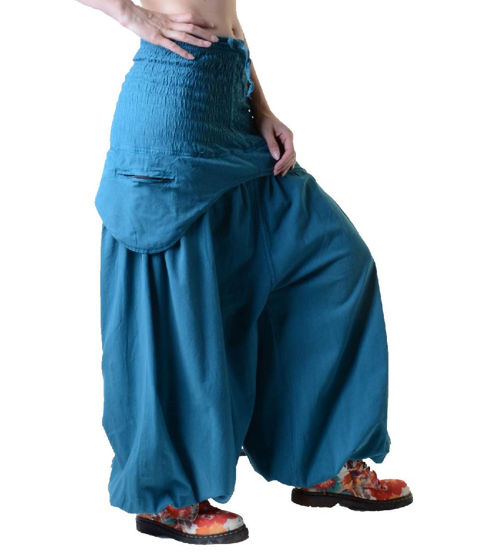 Kunst Und Magie Damen Hose Haremshose praktische Schürzentaschen Unifarben Vintage Boho Ibiza Im Verkauf
