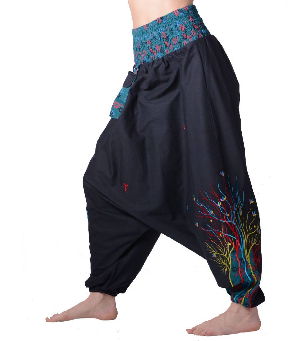 Kunst Und Magie Kunst und Magie Bunte Damen Haremshose mit auffälliger Tasche - Goa Wellnesshose Online