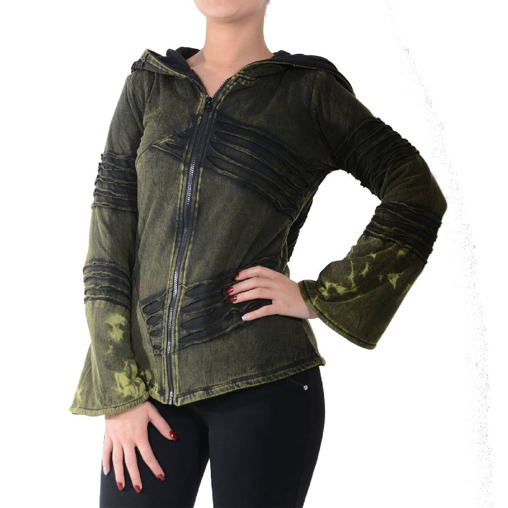 Kunst Und Magie Kunst und Magie Damen Goa Hippie Jacke mit Zipfelkapuze Stonewashed Fleecefutter Fabrik Onlineshop