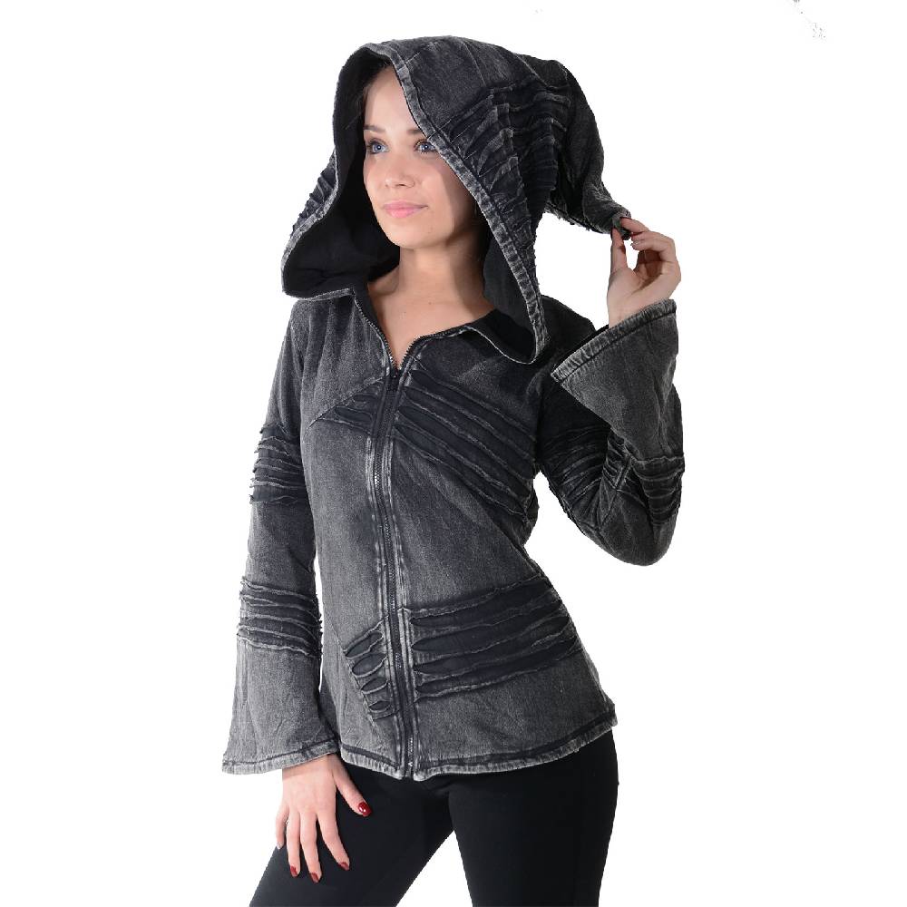 Kunst Und Magie Kunst und Magie Damen Goa Hippie Jacke mit Zipfelkapuze Stonewashed Fleecefutter Fabrik Onlineshop