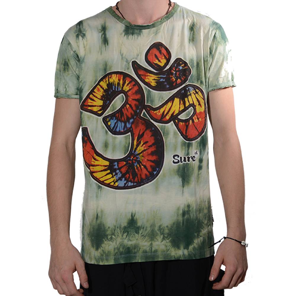Kunst Und Magie Kunst und Magie Sure Herren Buntes 70er Retro Hippie T-Shirt OM im Batiklook Begrenztes Angebot