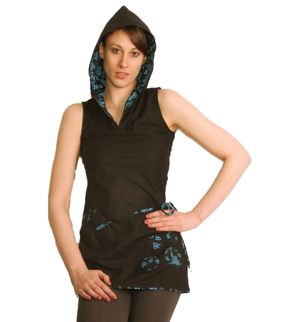 Kunst Und Magie Kunst und Magie Boho Hippie Tunika Oberteil/Minikleid Longshirt mit Kapuze Weihnachtsangebot