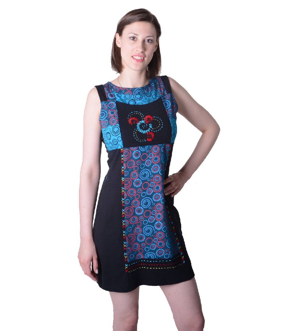 Kunst Und Magie Buntes Hippie Minikleid Sommer im stylischem Blumen-Design Neueste Mode