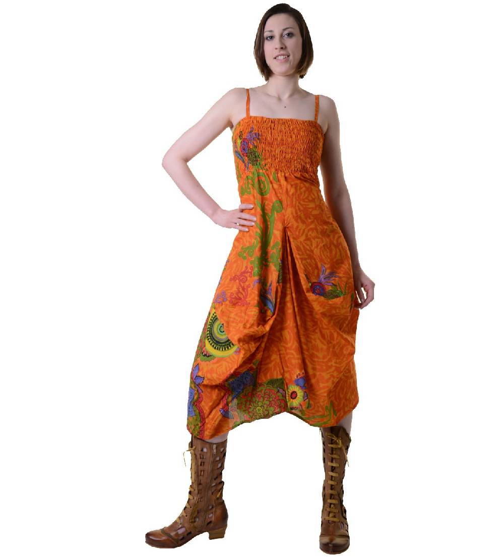 Kunst Und Magie Farbenfrohes Goa Sommerkleid mit trendigen Blumenmustern Online Outlet