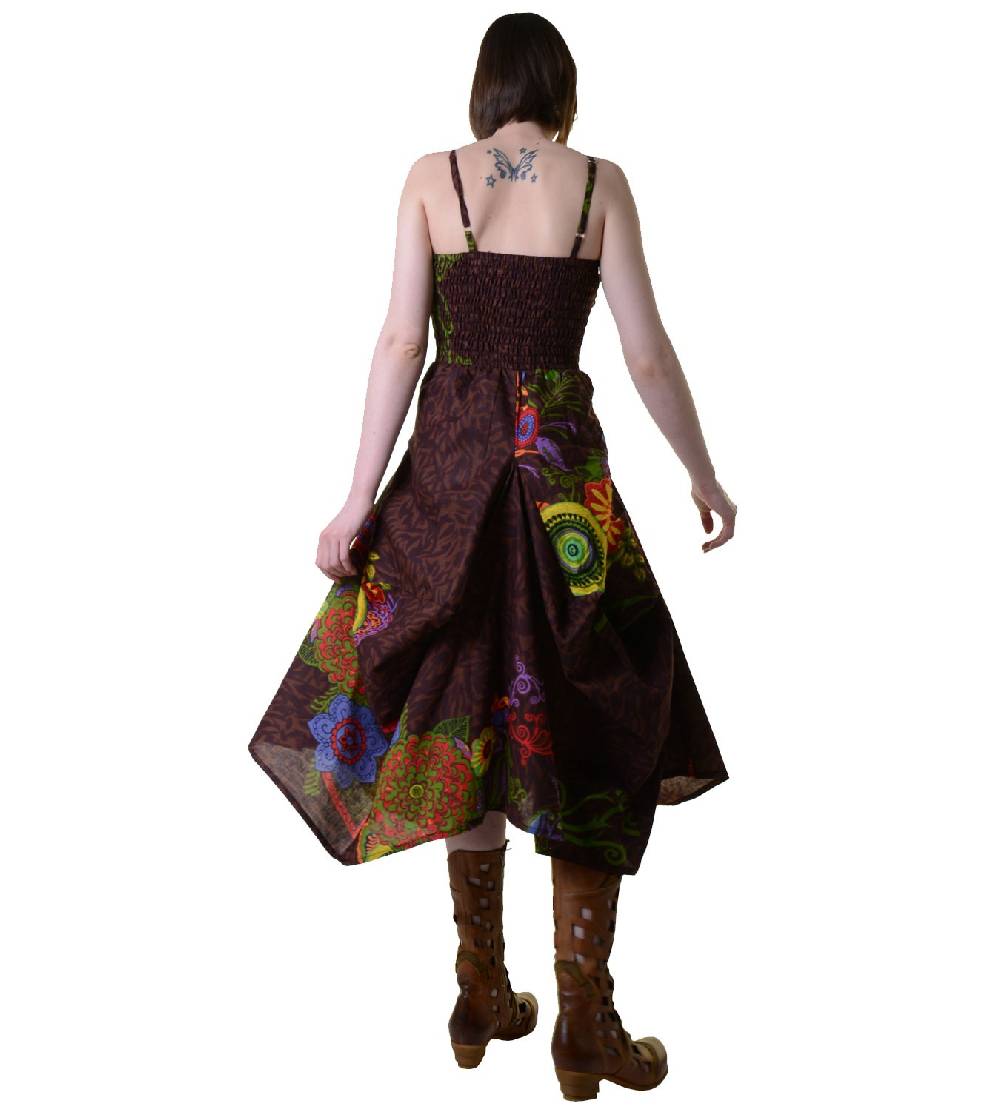 Kunst Und Magie Farbenfrohes Goa Sommerkleid mit trendigen Blumenmustern Online Outlet