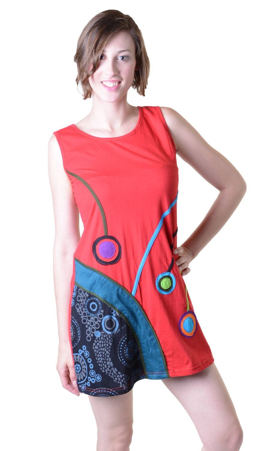 Kunst Und Magie Minikleid Longshirt Tunika Hippie Goa Sommerkleid Patchwork Zeitlich begrenztes Angebot