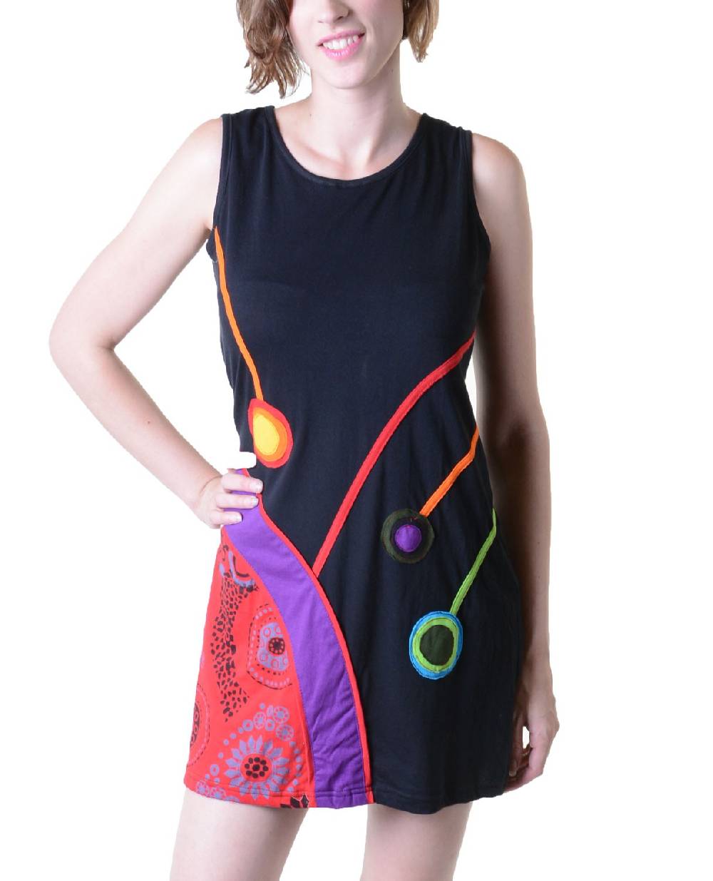 Kunst Und Magie Minikleid Longshirt Tunika Hippie Goa Sommerkleid Patchwork Zeitlich begrenztes Angebot