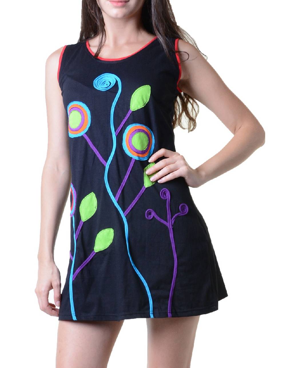 Kunst Und Magie Minikleid Longshirt Tunika Hippie Sommerkleid mit Patches Große Rabatte