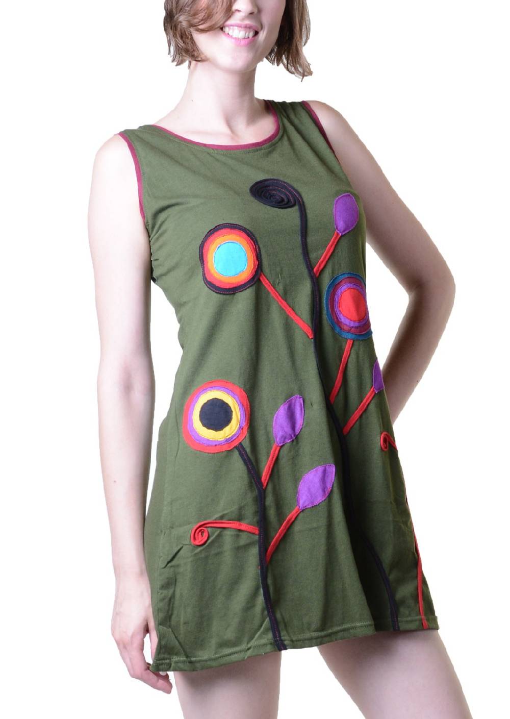 Kunst Und Magie Minikleid Longshirt Tunika Hippie Sommerkleid mit Patches Große Rabatte