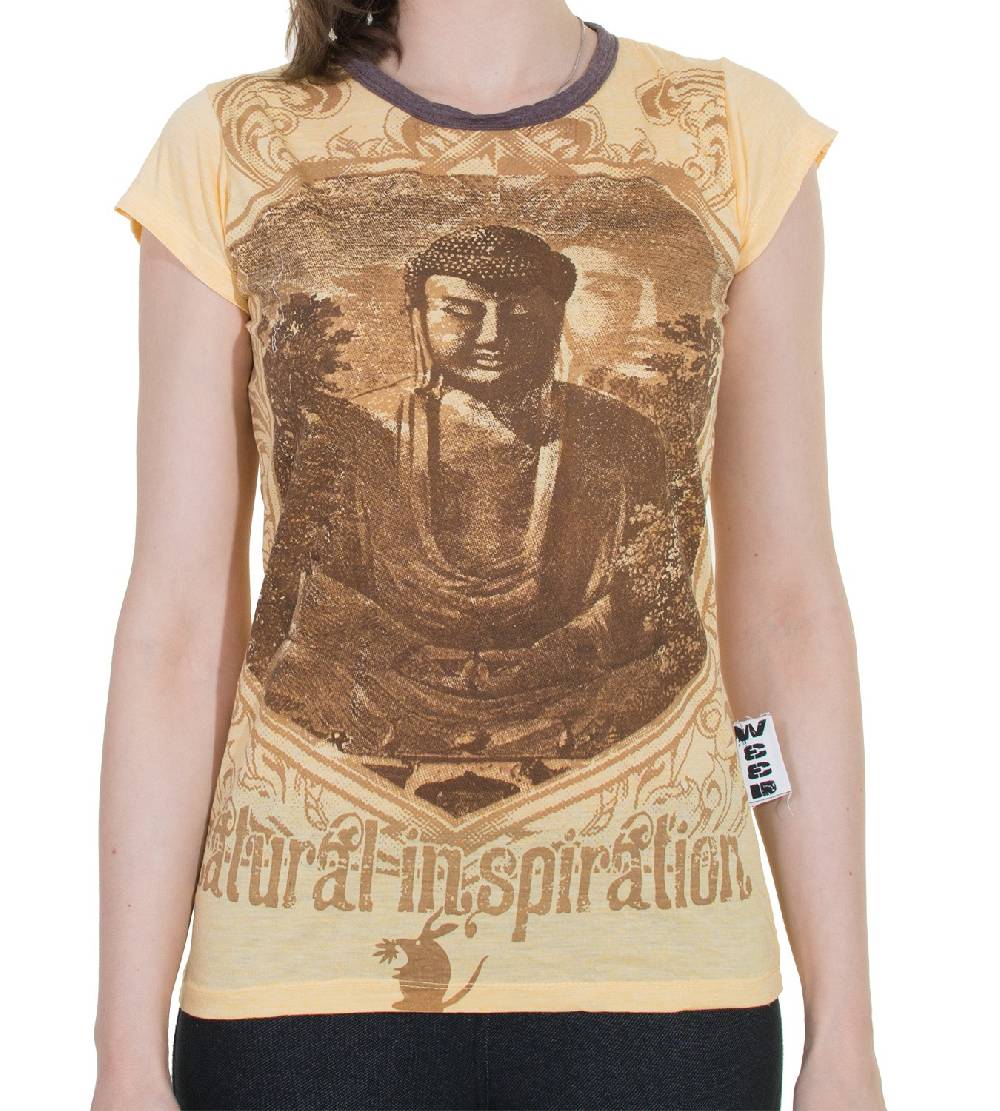 Kunst Und Magie 70er Retro Top Sure Weed Buddha Meditation Girlie T-Shirt im Knitter Look Zeitbegrenzte Promotion