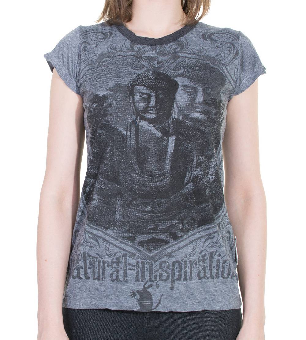 Kunst Und Magie 70er Retro Top Sure Weed Buddha Meditation Girlie T-Shirt im Knitter Look Zeitbegrenzte Promotion