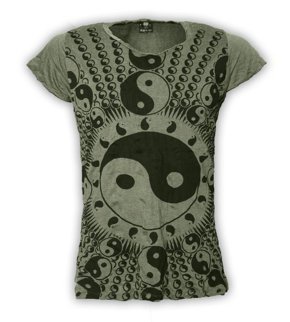 Kunst Und Magie Sure 70er Retro Girlie Top Ying & Yang Hippie Psy Goa T-Shirt Vierteljährliche Förderung