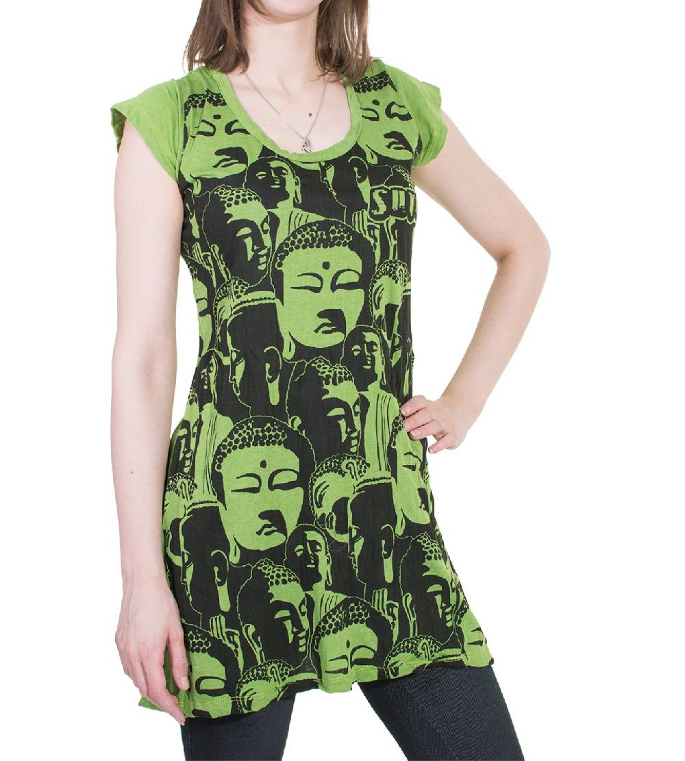 Kunst Und Magie 70er Retro Longshirt Minikleid Sure Psy Goa T-Shirt mit Buddha Köpfen Nur noch ein Tag übrig