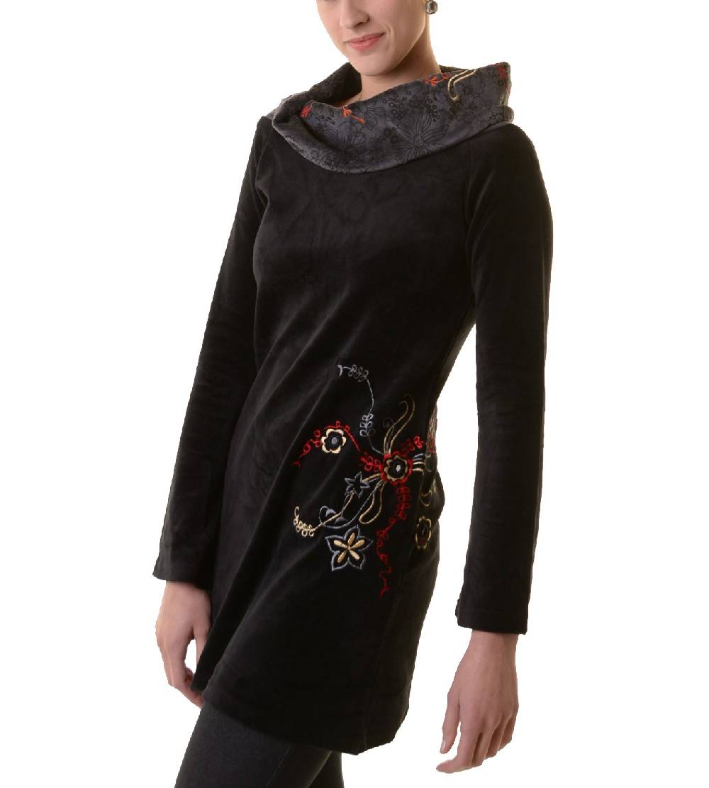 Kunst Und Magie Boho Tunika/Kleid mit Kragen aus Samt Begrenztes Angebot