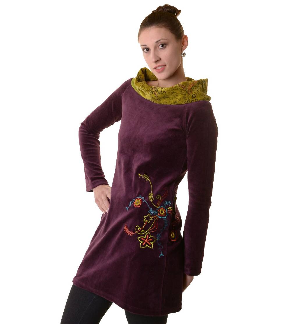 Kunst Und Magie Boho Tunika/Kleid mit Kragen aus Samt Begrenztes Angebot