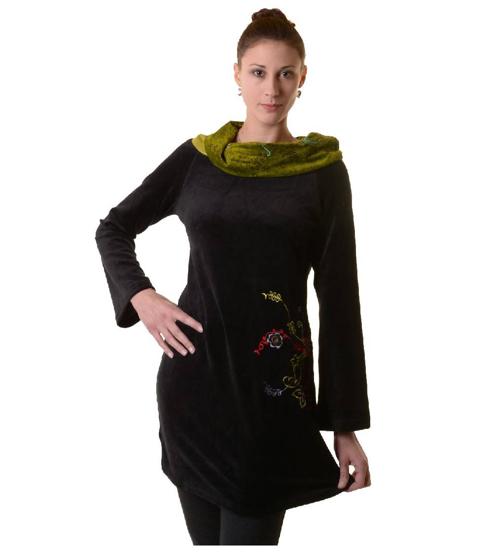 Kunst Und Magie Boho Tunika/Kleid mit Kragen aus Samt Begrenztes Angebot