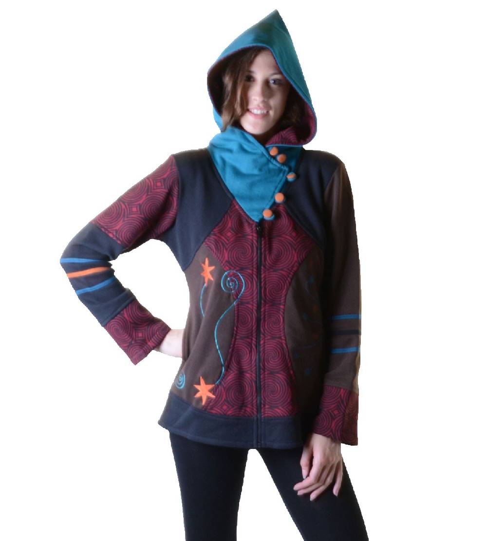 Kunst Und Magie Sweatjacke mit Zipfelkapuze Goa Elfe Psy Hippie Fraggle Preisnachlass