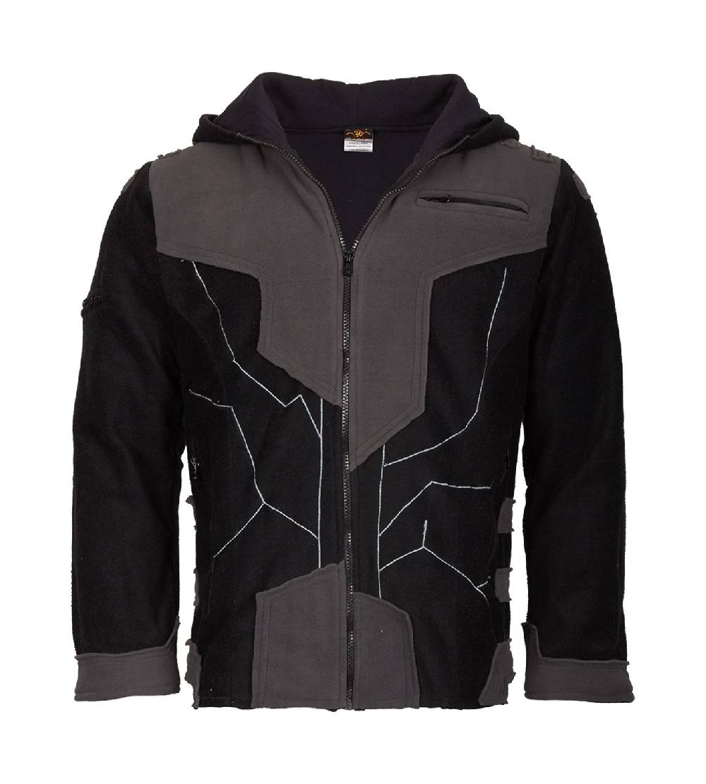 Kunst Und Magie Kunst und Magie Herren Goajacke Fleece Fleecejacke mit Futuristischen Patches Cyber Monday