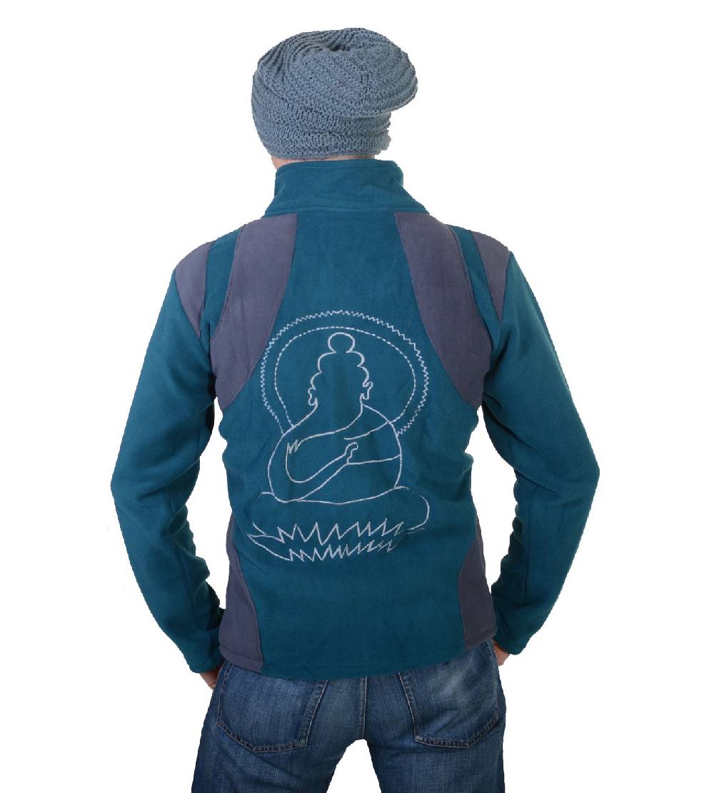 Kunst Und Magie Goa Herren Fleecejacke "Buddha" mit Aufwendiger Rückenstickerei Goa Psy Hippie Osterangebot