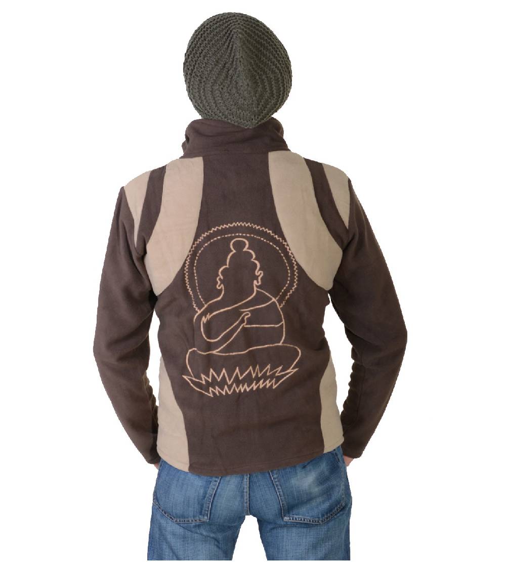 Kunst Und Magie Goa Herren Fleecejacke "Buddha" mit Aufwendiger Rückenstickerei Goa Psy Hippie Osterangebot