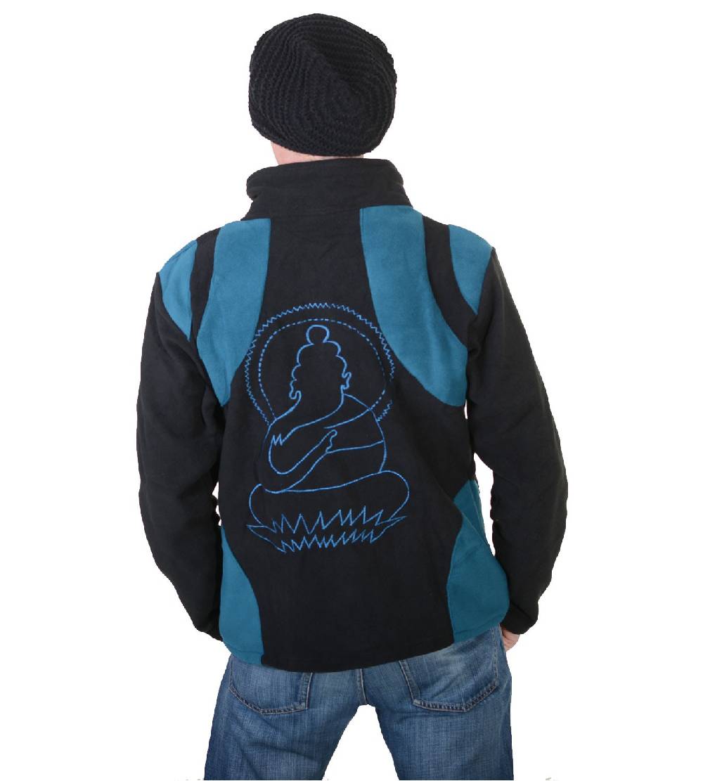 Kunst Und Magie Goa Herren Fleecejacke "Buddha" mit Aufwendiger Rückenstickerei Goa Psy Hippie Osterangebot