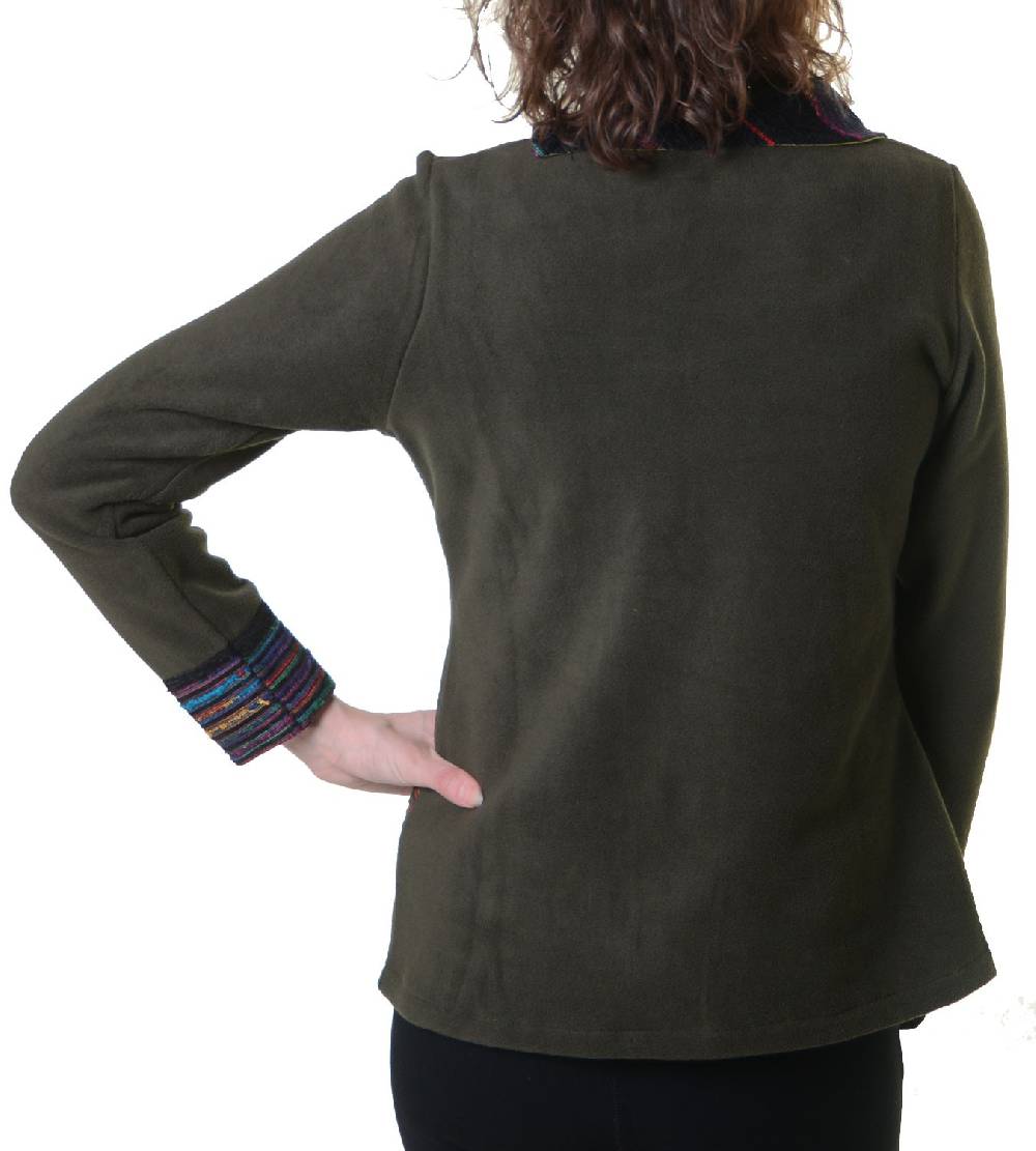Kunst Und Magie Fleecepullover mit Blumenmustern und auffälligem Baumwoll-Kragen - Damen Oberteil Hippie Goa Boho Überzieher Muttertagsangebot