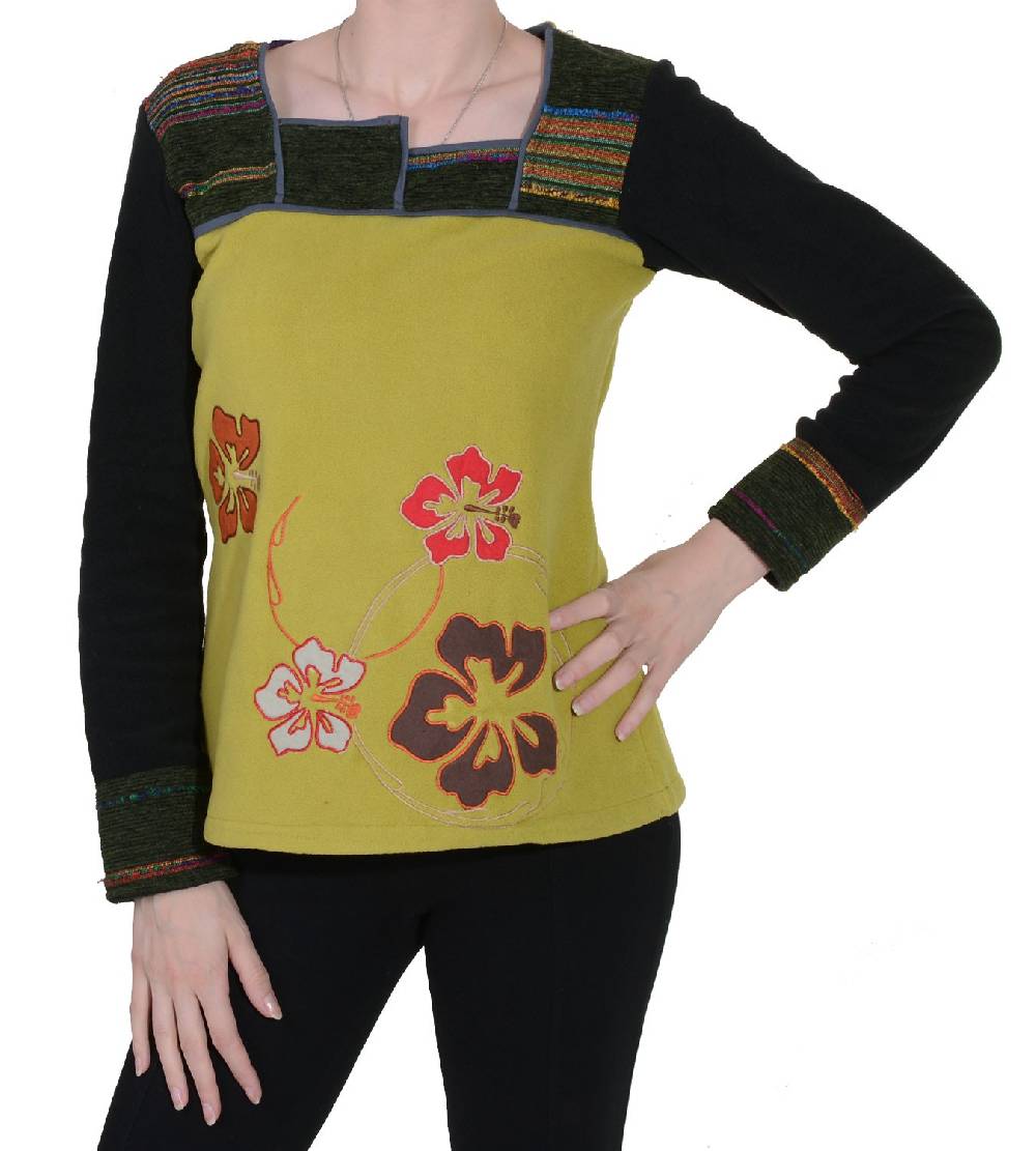 Kunst Und Magie Fleeceoberteil mit wunderschönem Blumenstick für hippe Damen Boho Hippie Goa Psy Vatertagsangebot