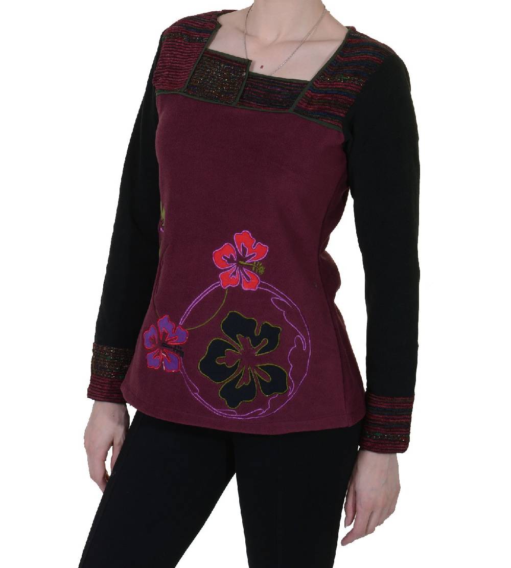 Kunst Und Magie Fleeceoberteil mit wunderschönem Blumenstick für hippe Damen Boho Hippie Goa Psy Vatertagsangebot