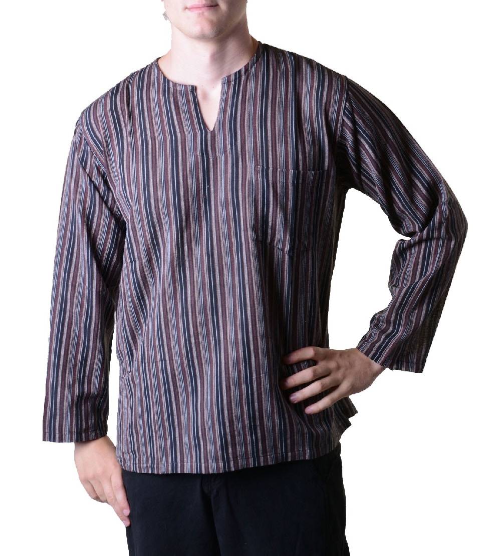 Kunst Und Magie Fischerhemd Kurtha Gestreift Überzieher Hemd Poncho Mittelalter Nepal Tägliche Deals