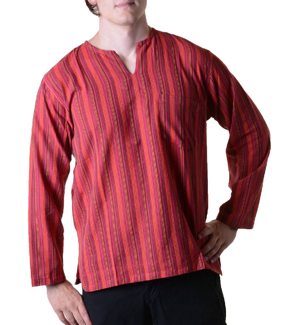 Kunst Und Magie Fischerhemd Kurtha Gestreift Überzieher Hemd Poncho Mittelalter Nepal Tägliche Deals
