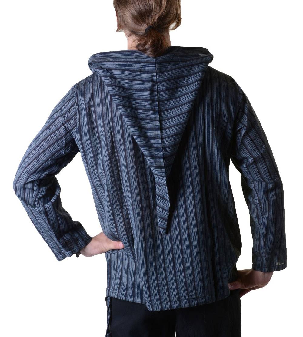 Kunst Und Magie Gestreiftes Fischerhemd Kurtha Überzieher Hemd Poncho Mittelalter mit Zipfelkapuze VIP-Rabatte