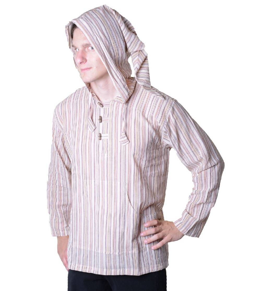 Kunst Und Magie Gestreiftes Fischerhemd Kurtha Überzieher Hemd Poncho Mittelalter mit Zipfelkapuze VIP-Rabatte