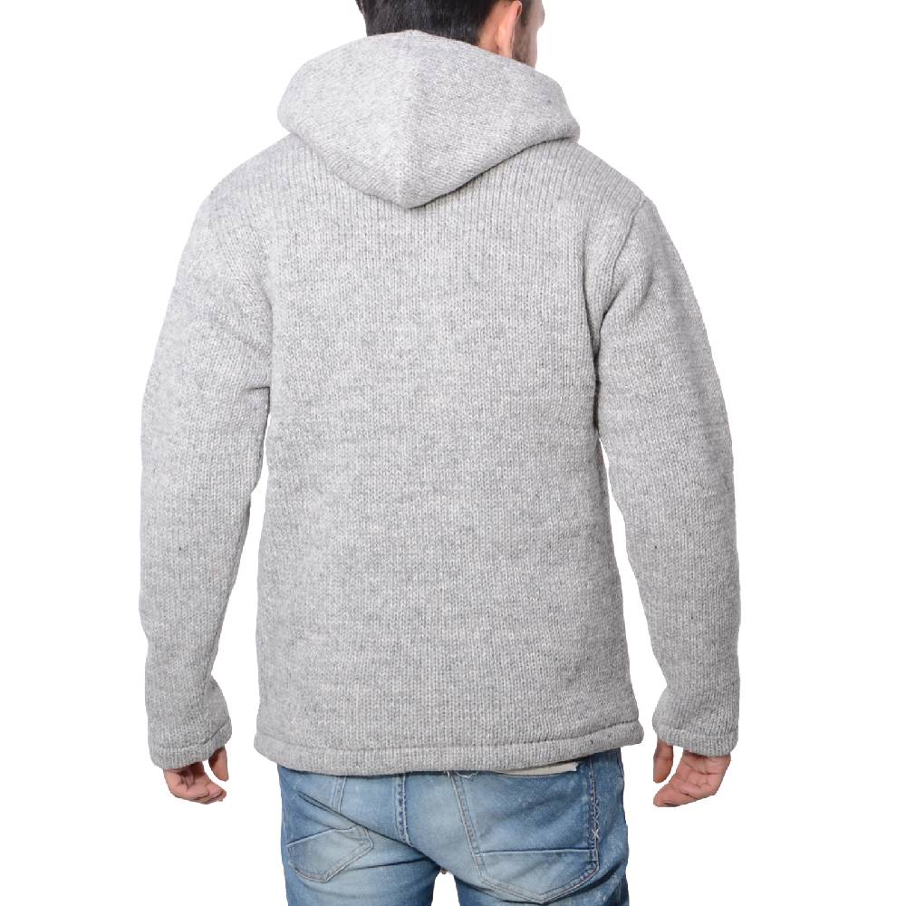 Kunst Und Magie Herren Strickjacke Wolle Jacke mit warmen Fleecefutter Kapuze Schafs Schurwolle Kostenlose Rückgabe