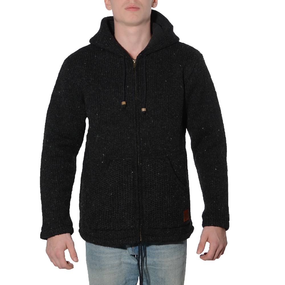Kunst Und Magie Herren Strickjacke Wolle Jacke mit warmen Fleecefutter Kapuze Schafs Schurwolle Kostenlose Rückgabe