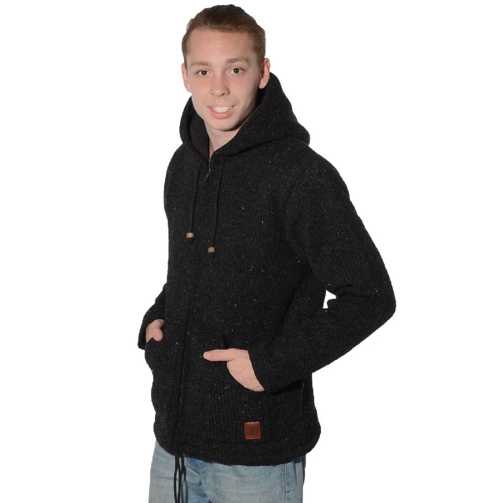 Kunst Und Magie Herren Strickjacke Wolle Jacke mit warmen Fleecefutter Kapuze Schafs Schurwolle Kostenlose Rückgabe