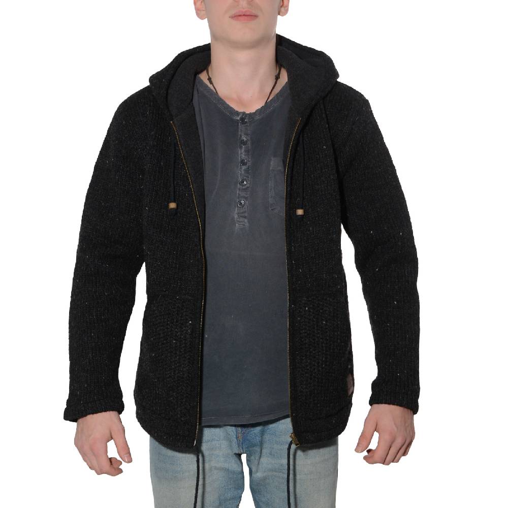 Kunst Und Magie Herren Strickjacke Wolle Jacke mit warmen Fleecefutter Kapuze Schafs Schurwolle Kostenlose Rückgabe